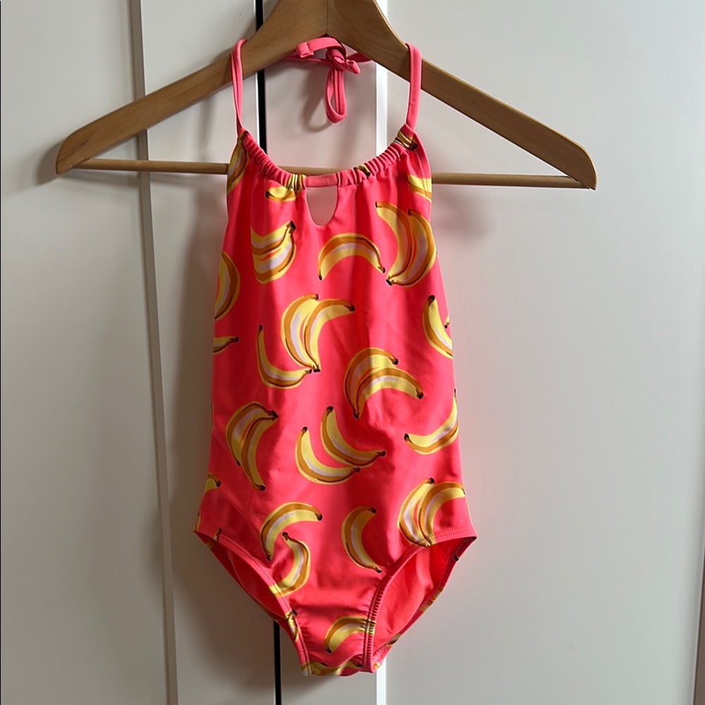 Girls Pink Banana Print Swimsuit
